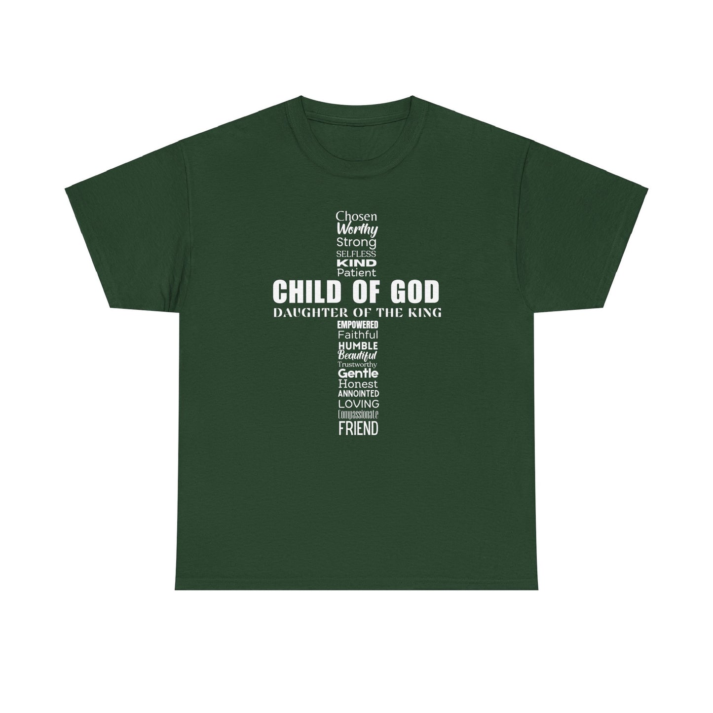 Christian Characteristics Cross Unisex Tee - Child of God, Daughter of the King Print