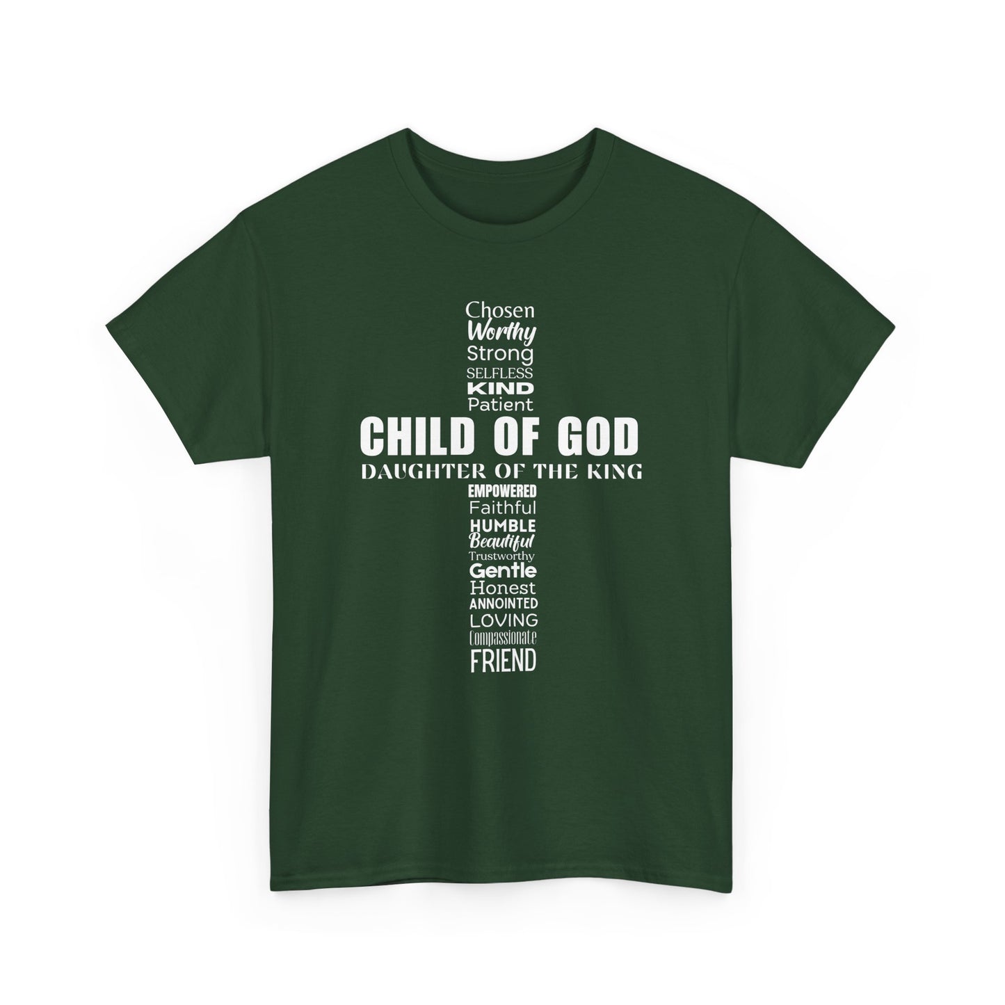 Christian Characteristics Cross Unisex Tee - Child of God, Daughter of the King Print